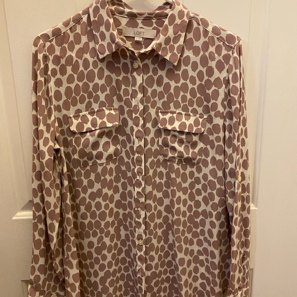 Loft Blouse Button Front Roll Tab Long Sleeve Size Medium